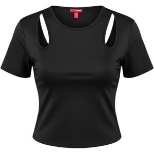 Bongo Women Cutout Shoulder Top Polyester Spandex Black Size M Edgy Streetwear